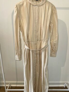 Vintage Ralph Lauren Striped Belted Shirt Dress Cotton Butter Yellow Peter Pan 8